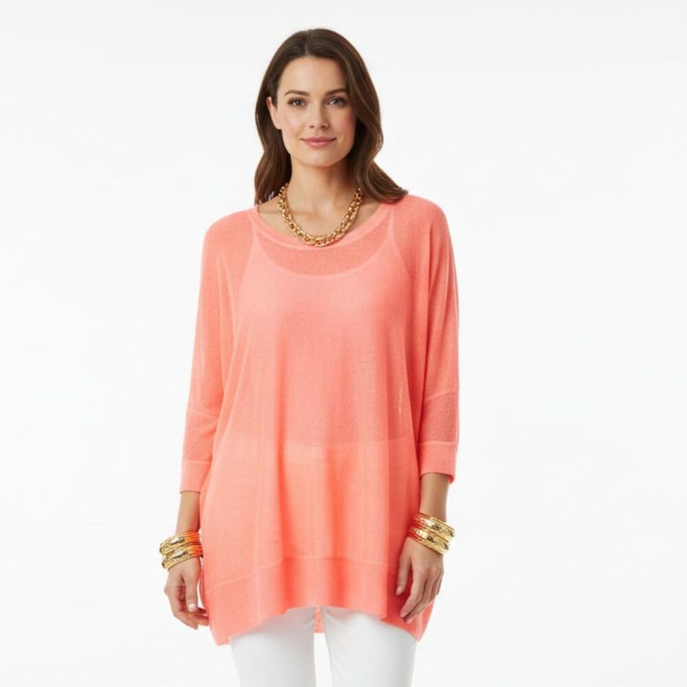 Lilly Pulitzer 100% Linen Pink 54077 Knit 3/4 Length Sleeve Top M